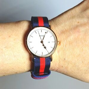 ⏱️ Burei Gold Ladies Watch Removable Blue Red Sailor Stripe Band NWOT Preppy